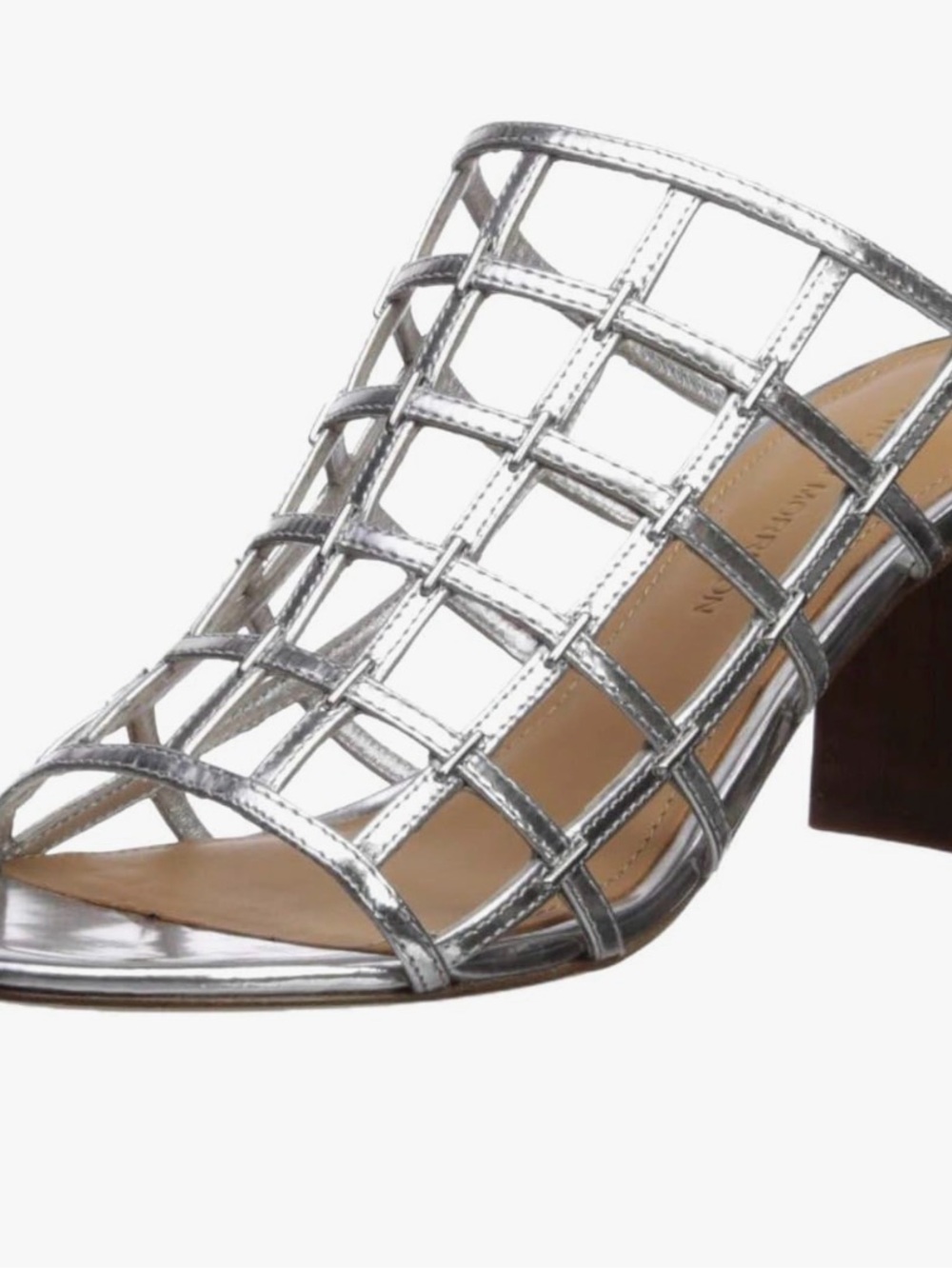 Sigerson Morrison Metallic Silver Cage-Style Block Heel Sandal